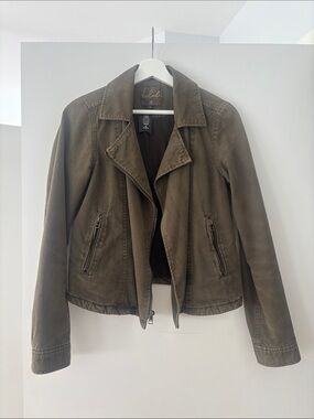 Aritzia Talula Olive Green Leather Moto Jacket